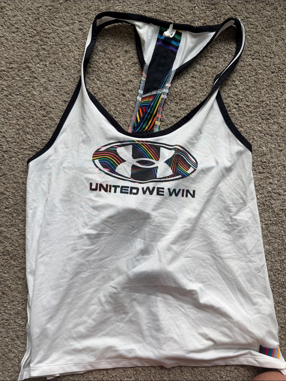 Under Armour White Racerback Tank with Rainbow Logo